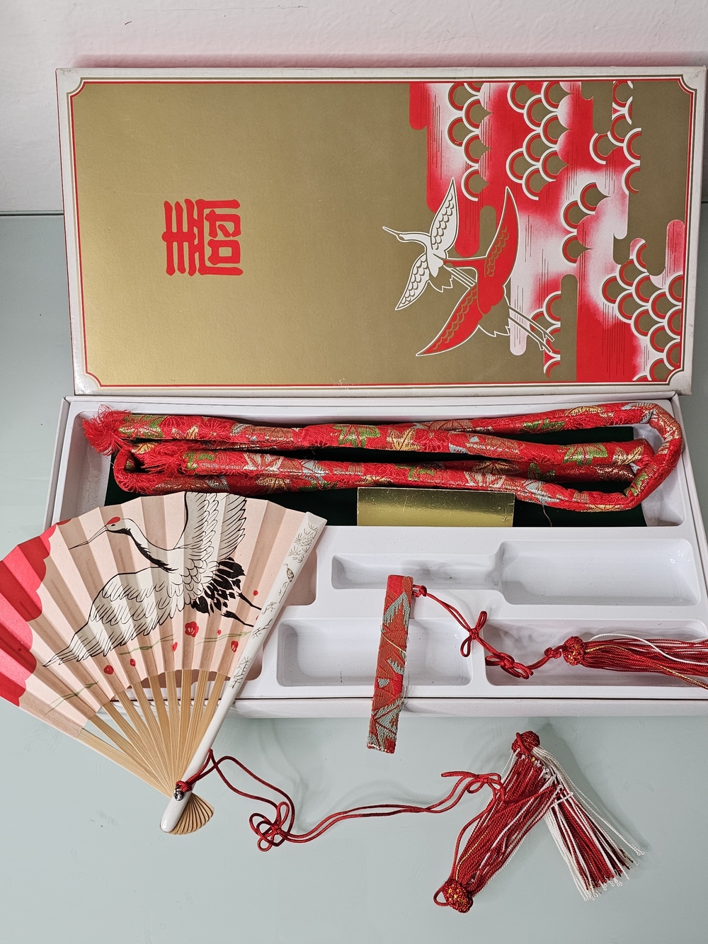 Vintage Gift Set - Crane Fan & Tassels Incomplete
